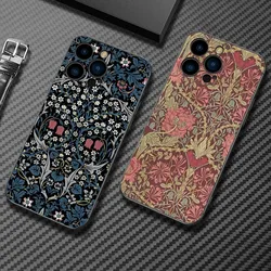 William Morris Strawberry Thief Design Phone Case For iPhone 16,15,14,13,12 Mini 11 Pro XR,XS,MAX Plus Silicone Cover Soft Black