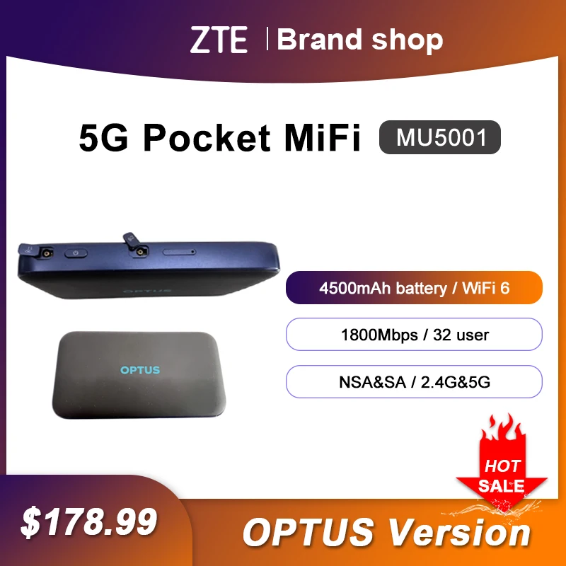 OPTUS 5G Router Portable WiFi MU5001 Sub-6 5G Mobile WiFi 1800 Mbps CAT22 Mobile Hotspot 5G Router With Sim Card Slot