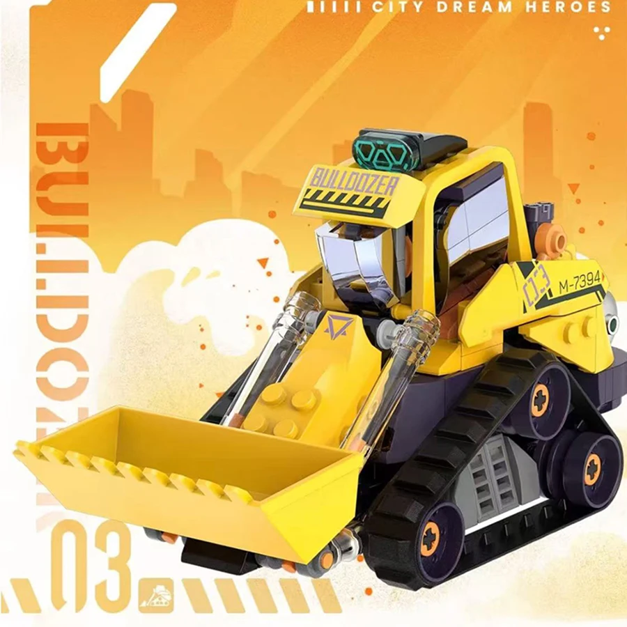 

Строительные блоки бульдозера City Dream Hero Engineering Series. Желтый бульдозер, красивый настольный орнамент.
