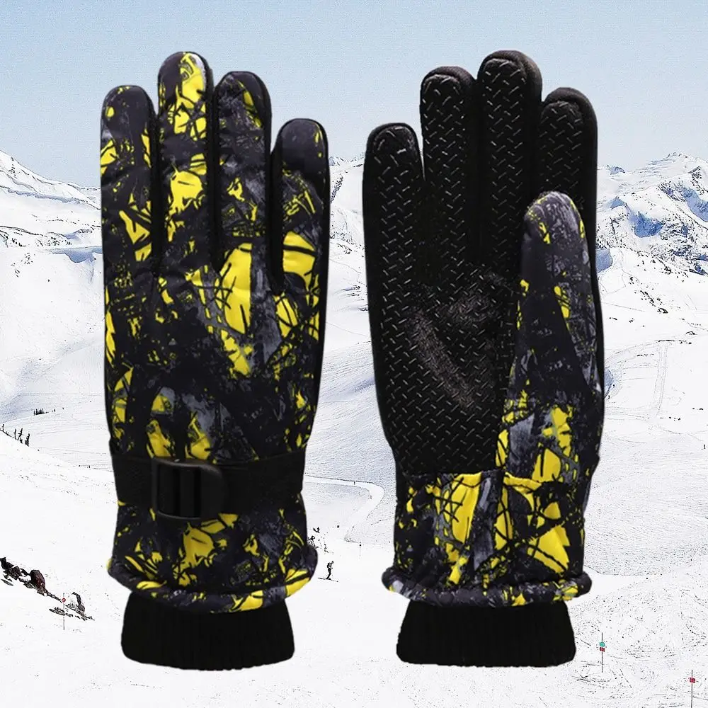 Printing Children Ski Gloves Keep Finger Warm Waterproof Thicken Mittens Winter Snowboard Snow Kids Gloves for Boys Girls