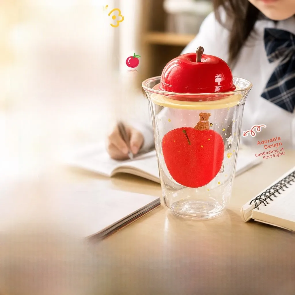 

Large Capacity School Use Children's Water Cup High Borosilicate Glass Straw Cup Ins Style Personal Drinking Glass round Shape