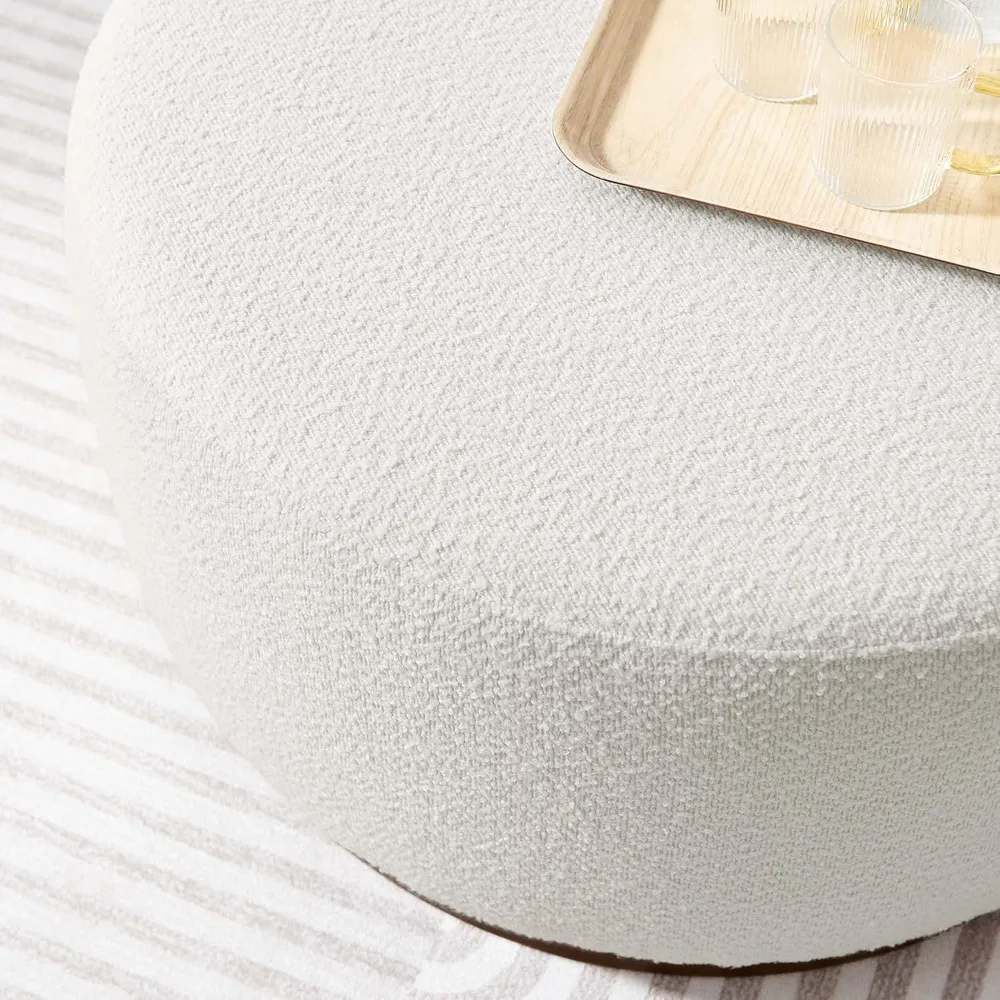 29 Inch Round Boucle Upholstered Ottoman In Cloud Walnut - Round Ottoman Coffee Table For Living Room - Large Otto