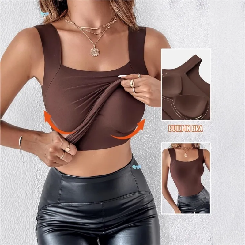 Women Bottom Bra Tank Tops Vest U Neck Shapewear Seamless Camisole Underwear No Steeling Ring Solid color Built-In Comfort Bra