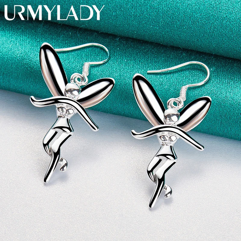 

URMYLADY 925 Sterling Silver Angel Earrings For Women Fashion Wedding Engagement Party Charm Jewelry