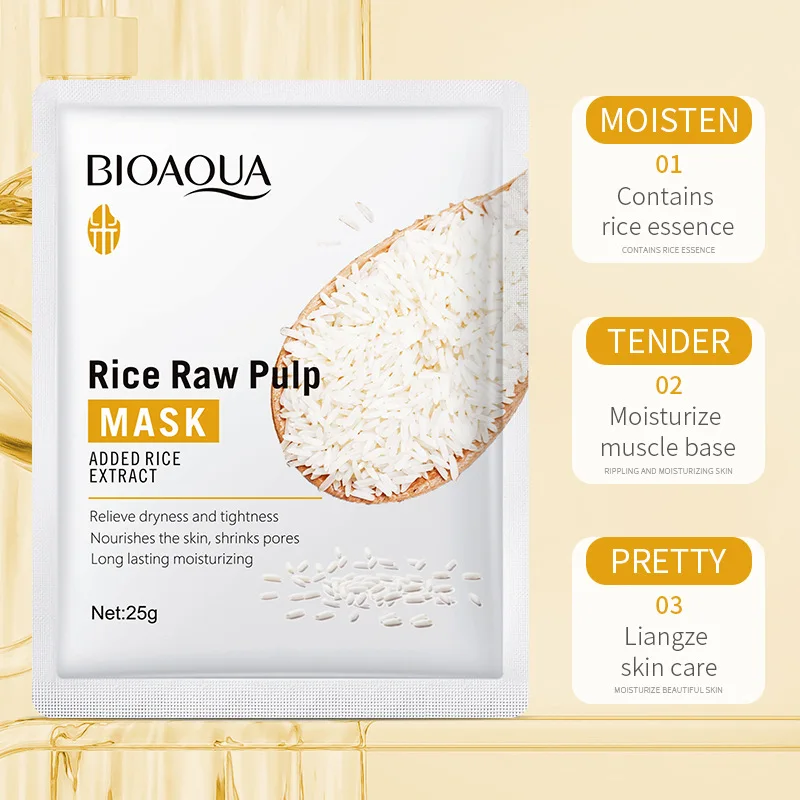 10pcs BIOAQUA Rice Raw Pulp Facial Masks skincare Moisturizing Firming Hydrating Face Mask Sheets Mask Korean Skin Care