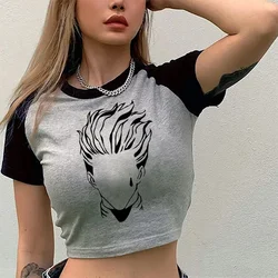 90s Anime Crop Top T-shirt Hunter X Hunter Tees Cropped Harajuku Cartoon Killua Tshirt Funny Hisoka T Shirt Tops Y2k Manga