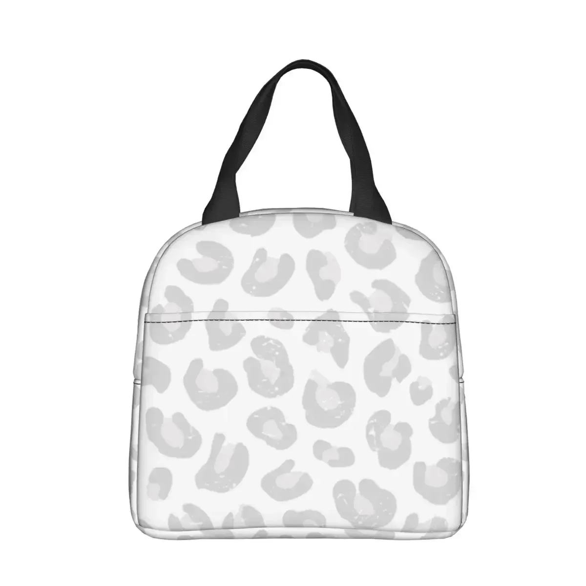 Leopard Print Insulated Lunch Bags Portable Silver Gray and White Reusable Cooler Bag Lunch Box Tote School Outdoor Bento Pouch