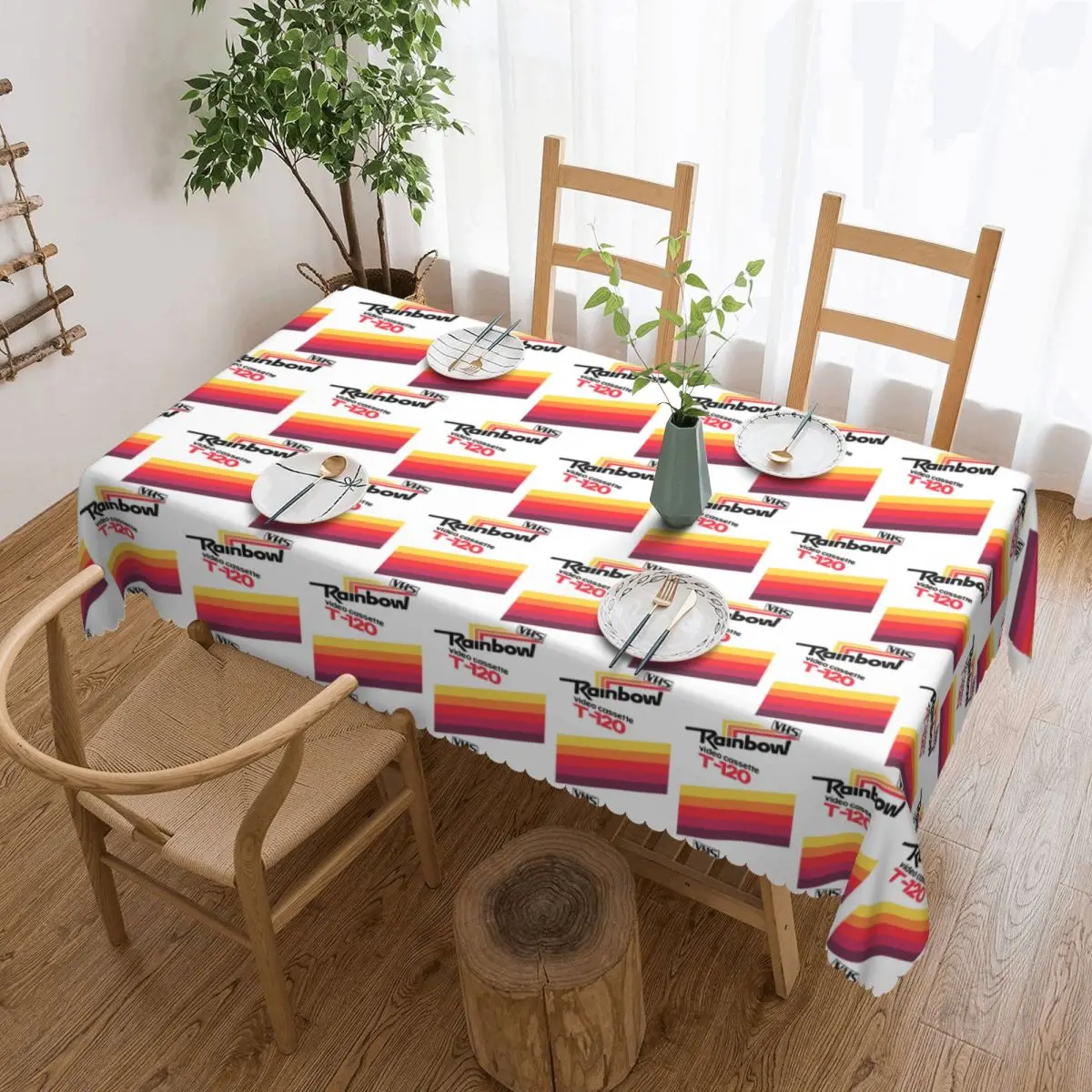 Retro VHS Tape Vaporwave Aesthetic Tablecloth Restaurant Kitchen Rectangular Tablecloth Outdoor Dining Table Cover