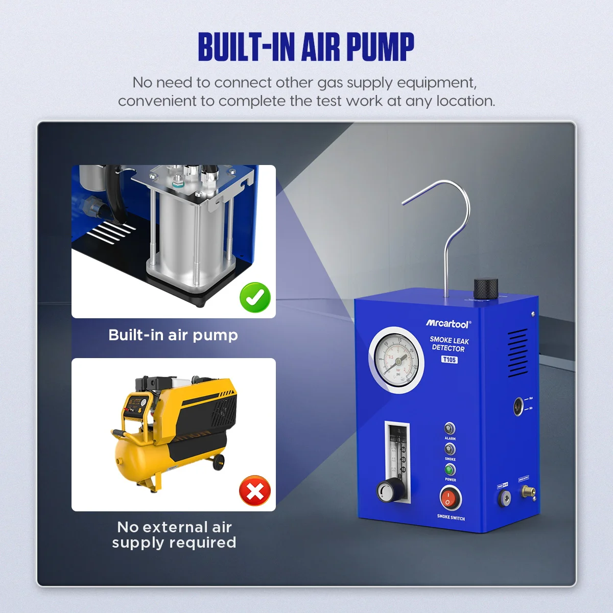 MR CARTOOL T105 Car Smoke Machine Leak Detector Pressure Display EVAP Pipe Leak Analyzer PK AUTOOL SDT203