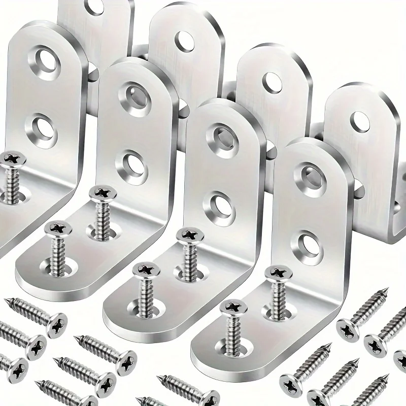 50sets L-shaped bracket corner piece set, 90 degree right angle, including screws, suitable for wooden shelves, chairs, tables,