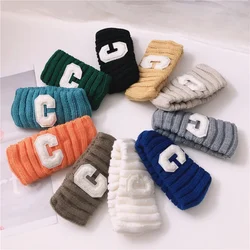 Knitted Woolen Headband Embroidered C Letter Solid Color Wide-brimmed Headband Simple Wash Headgear Daily Accessories