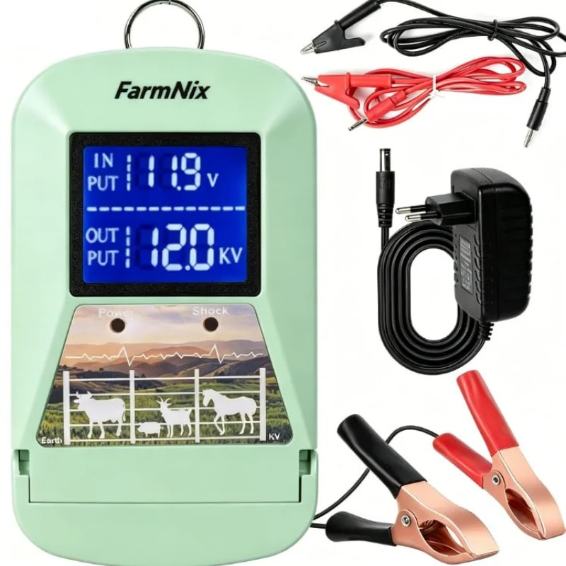 24KM/15 Miles Electric Fence 12V display with LED 3.0J Fence Energizer IP65 Waterproof Design for Farm Horses Cattle Sheep