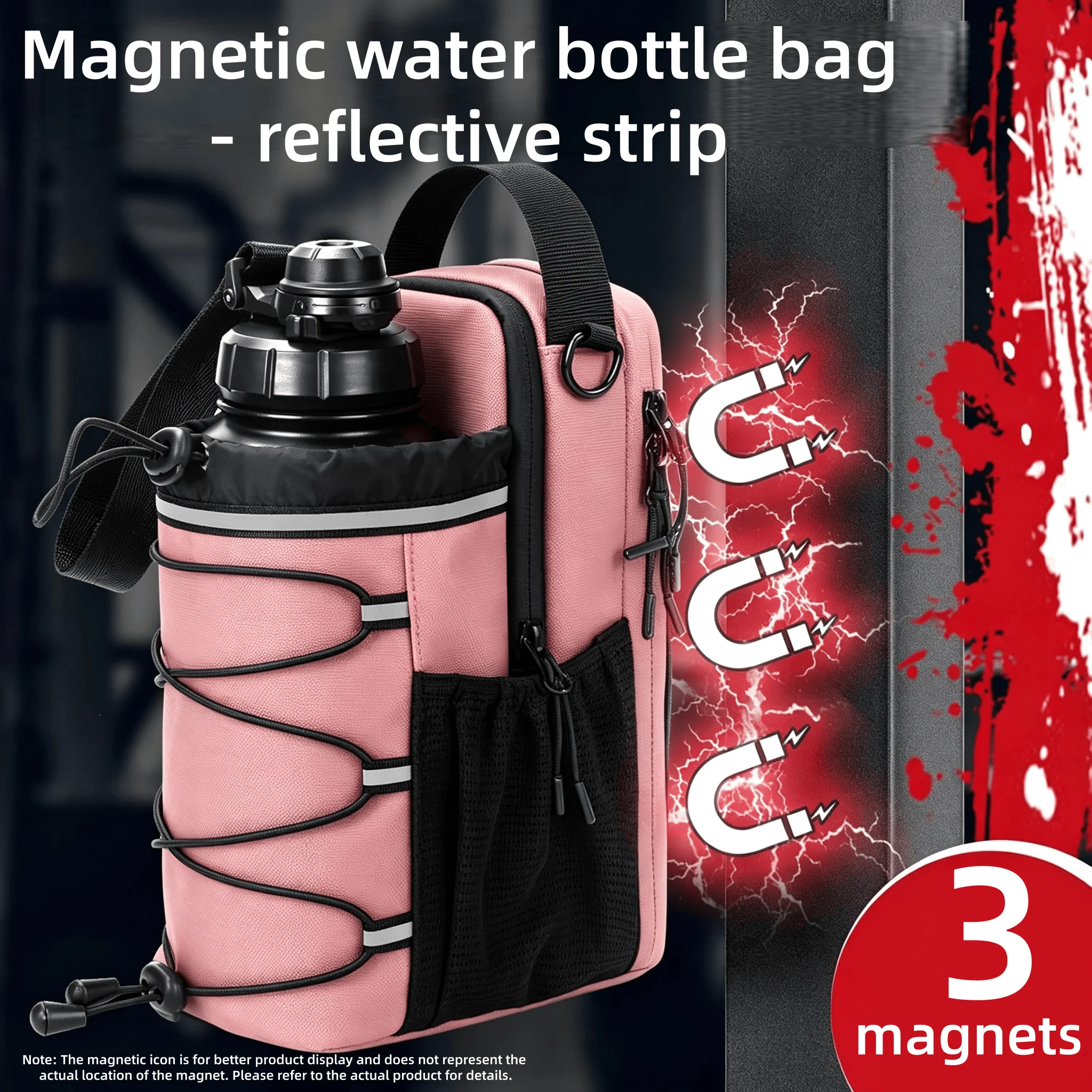 Magnetic Gym Water Bottle Bag Portable with Reflective Strip Phone Pocket - Organizer for Fitness Accessories