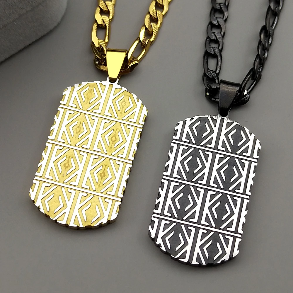 Hip hop aço inoxidável geométrico cão tag pingente colar para homens cor de ouro charme cuba corrente masculino punk jóias presente