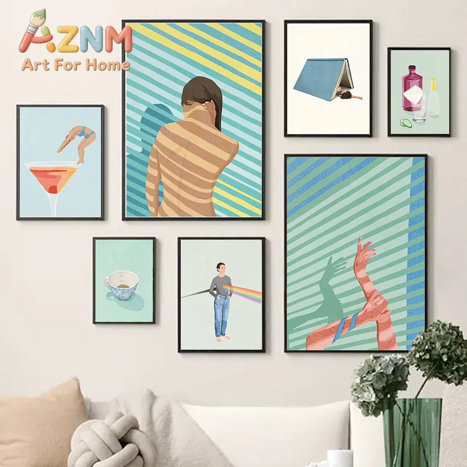 Cocktail Girl Bathroom Coffee Book Abstract Wall Art Canvas Painting Nordic Poster And Print Pictures For Living Room Decorat