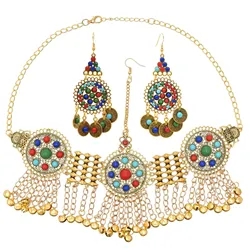 Afghan Gypsy Headbands&Earrings Jewelry Sets for Women Boho Multicolors Beads Dance Tribal Indian Festival Party Jewelry Sets