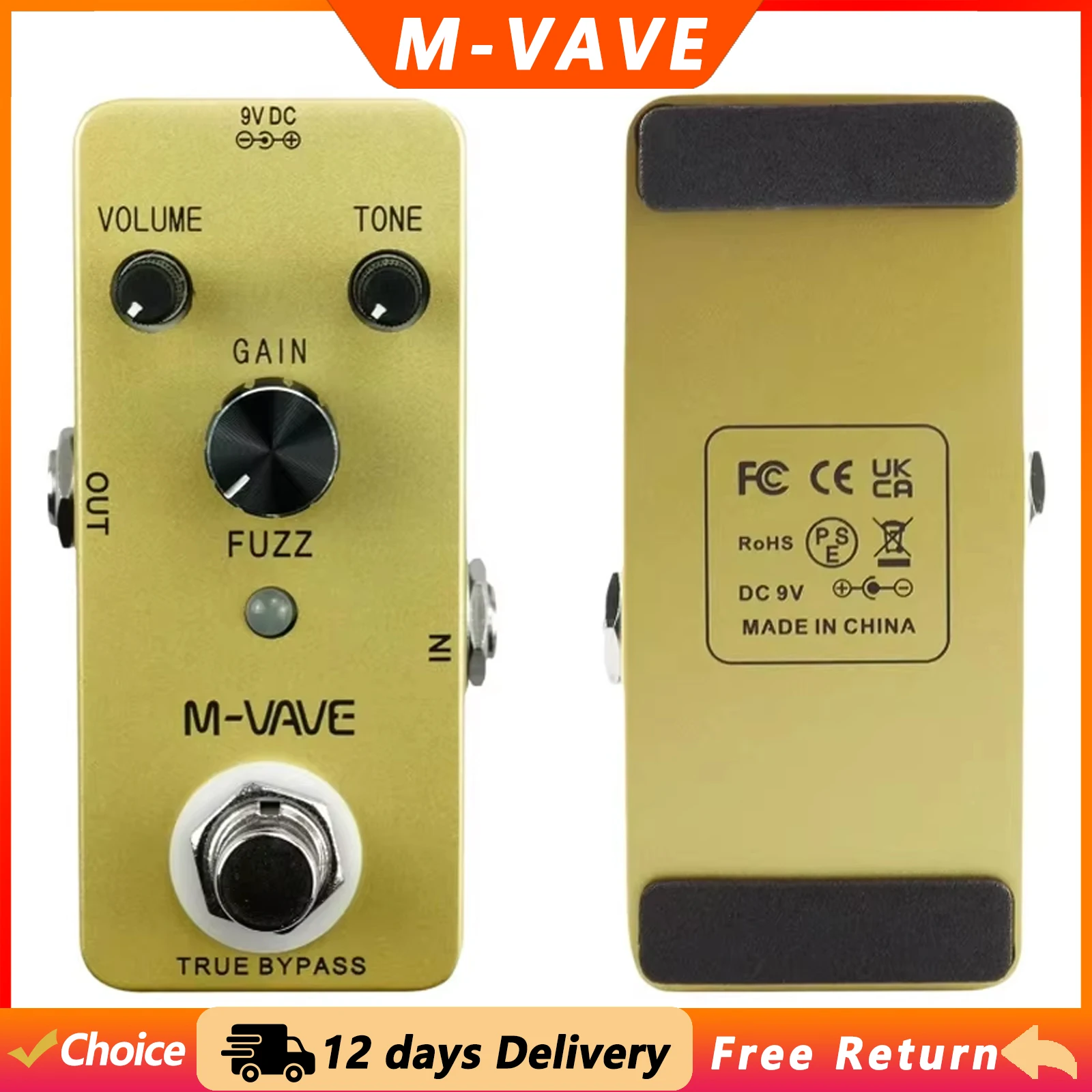Pedale Effetto FUZZ per Chitarra M-VAVE, Pedale Effetto Fuzz Vintage True Bypass, Scocca in Lega di Zinco, Parti e Accessori per Chitarra Elettrica