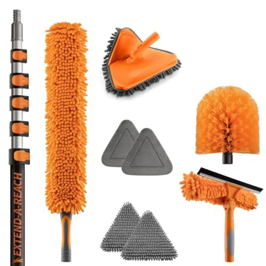 High Reach Duster Kit with 5- Extension Pole// High Ceiling Dusting and Window Cleaning Kit with Telescopic Pole// Baseboard an