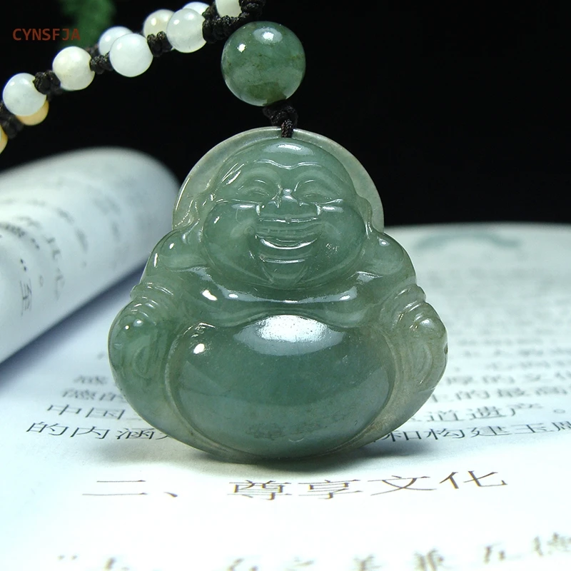 

CYNSFJA New Real Rare Certified Natural Burmese A Emerald Jadeite Lucky Buddha Jade Pendant Charms Ice Green Hand -Carved Gifts