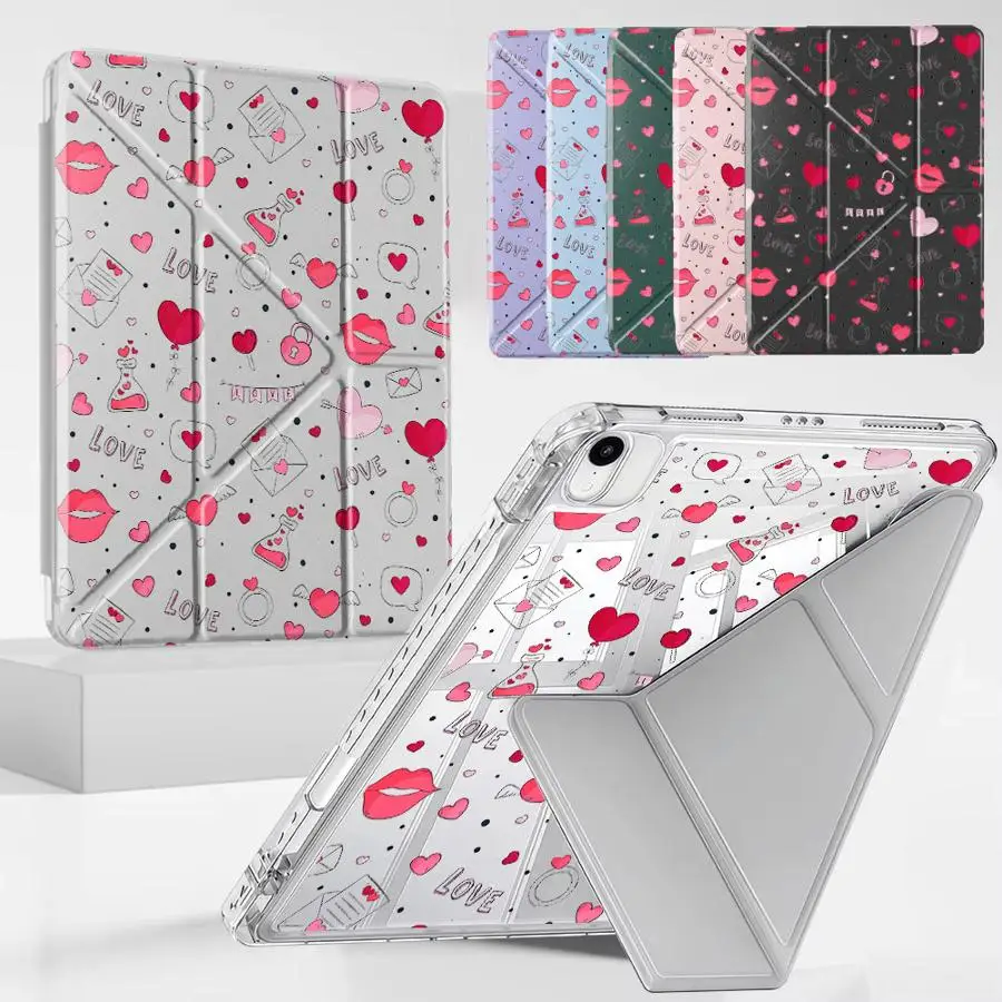 

Holder Cover Tablet Case For iPad Mini 6 7 Air 4 5 M3 M2 M4 11inch Pro 11th 10th 9th 8th 7th 12.9inch Pro 2025 Y-Fold Pink Star