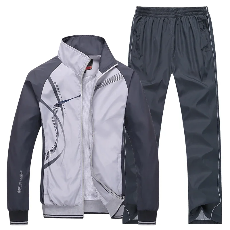 Novo Conjunto dos homens Primavera Outono Homens Sportswear 2 Peça Esporte Terno Jacket + Calça Sweatsuit Homens Roupas de basquete Conjunto Tricô