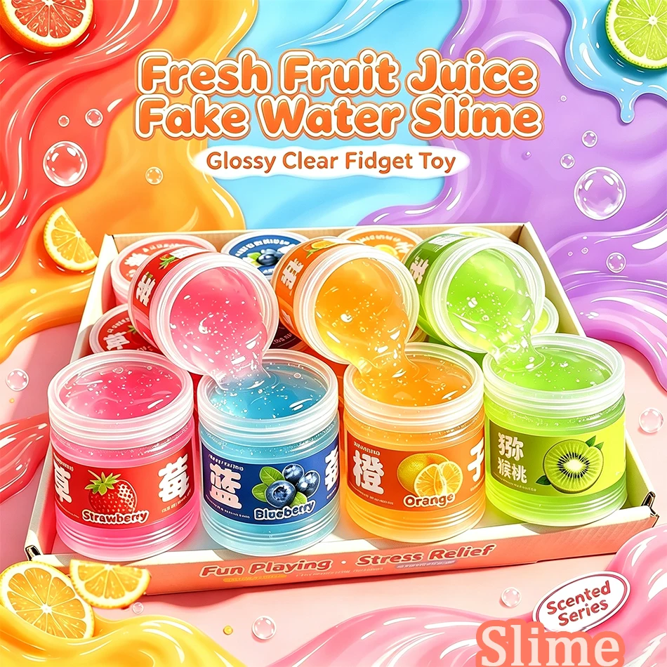 With Box 300ml Large Capacity Fruit‑Scented Fake Water Slime Clear Crystal Jelly Mud, Soft Pinch Fidget Toy for Stress Relief
