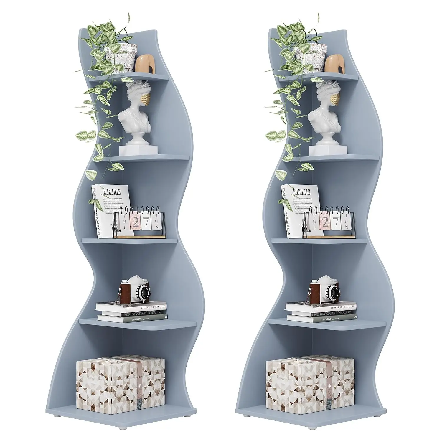 5-Tier Corner Shelf Wall Storage Rack Plant Stand Unique Shape Living Room Home Office Blue 2PCS, Customized