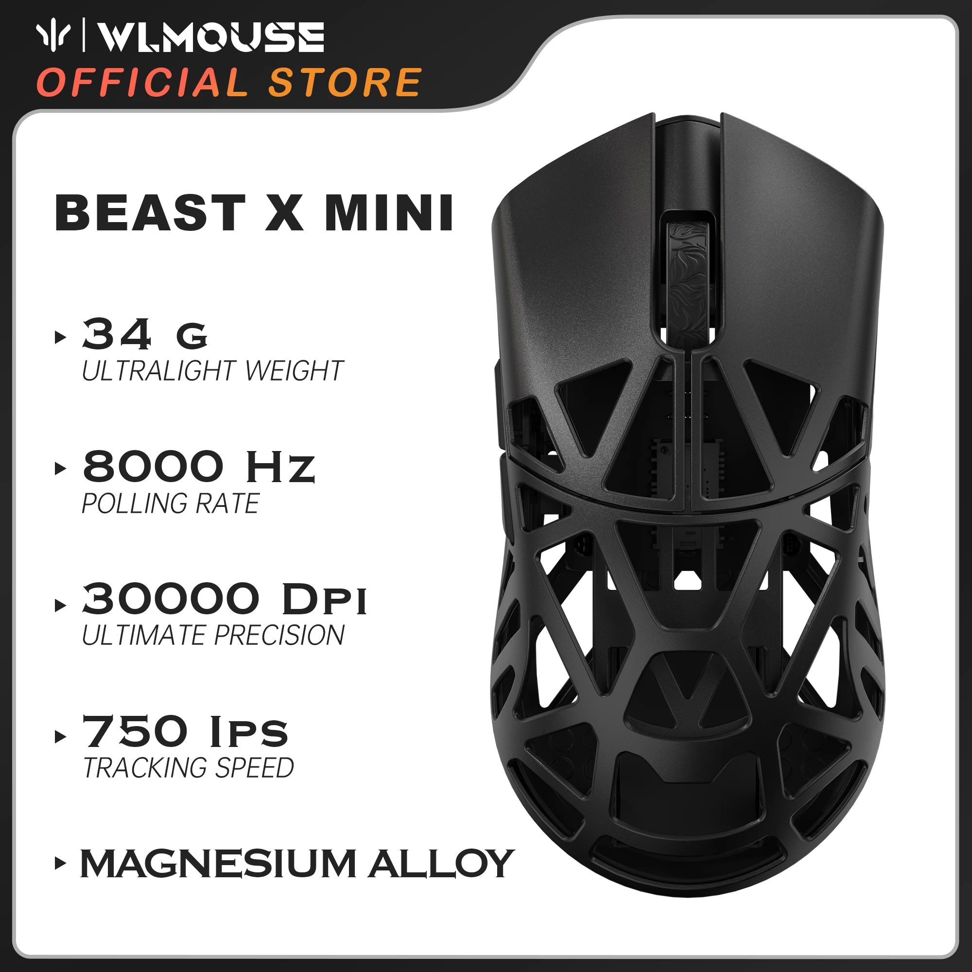 WLMOUSE Beast X Mini Pro 34g 超軽量マグネシウムゲーミングマウス – オムロン光学スイッチ搭載、軽量eスポーツマウス