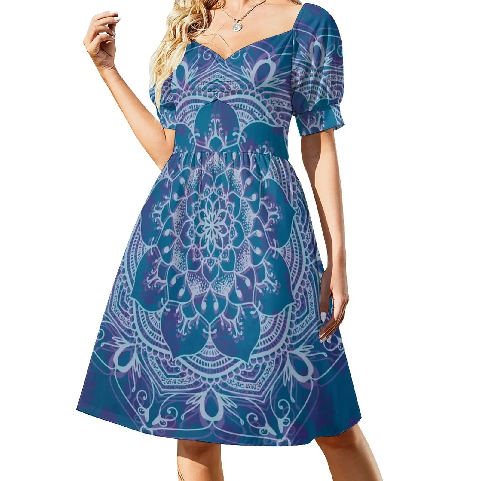 

Mandala blue purple Short-Sleeved Dress birthday dresses for women fairy dress beach outfits for women