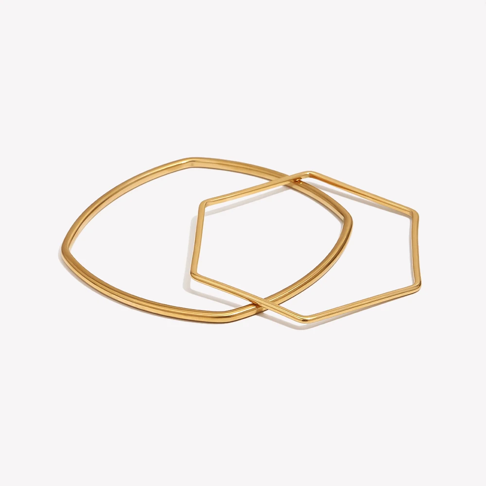 E.B.belle Minimalist Textured Geometric Bangle 18K Gold Plated Stainless Steel Bracelets Abstract Square Shape Women Jewelry New