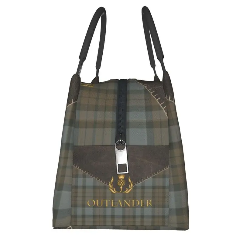 Custom Outlander Leather And Tartan Resuable Lunch Box Women Leakproof Scottish Art Cooler Thermal Food Insulated Lunch Bag