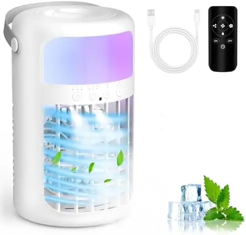 

Portable AC 4-in-1 Ultra-Quiet with Remote, 2 Speeds & Cool Mist – 1500ml Evaporative Cooler for Home, Office, Camping