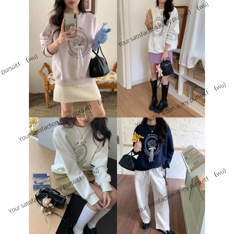 

Корейский свободный свитер с круглым вырезом и кружевным бантом из бисера