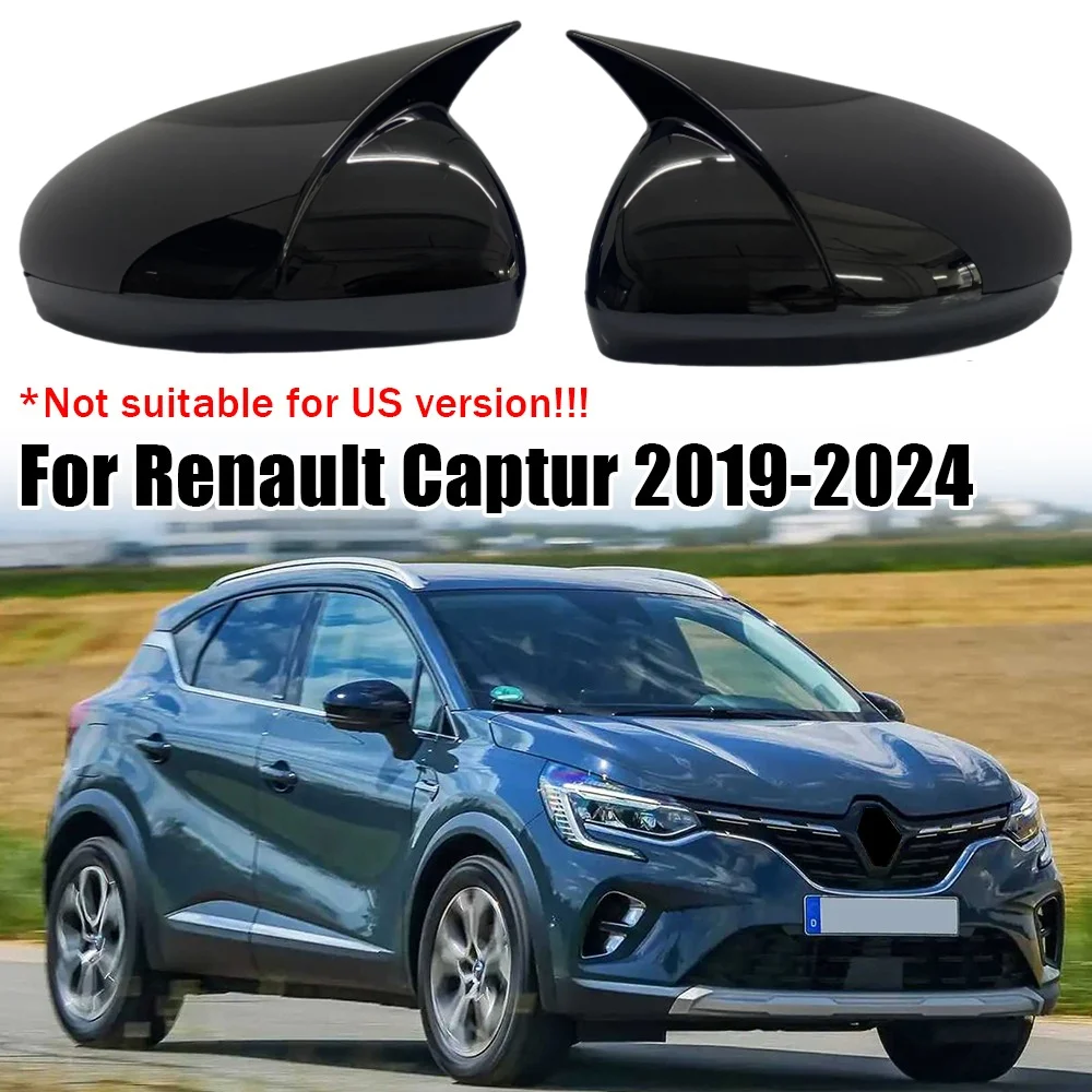 

Pair Car Side Rearview Mirror Cover For Renault Captur 2019-2024 Exterior Door Rear View Case Trim Black/Carbon Look Accessories