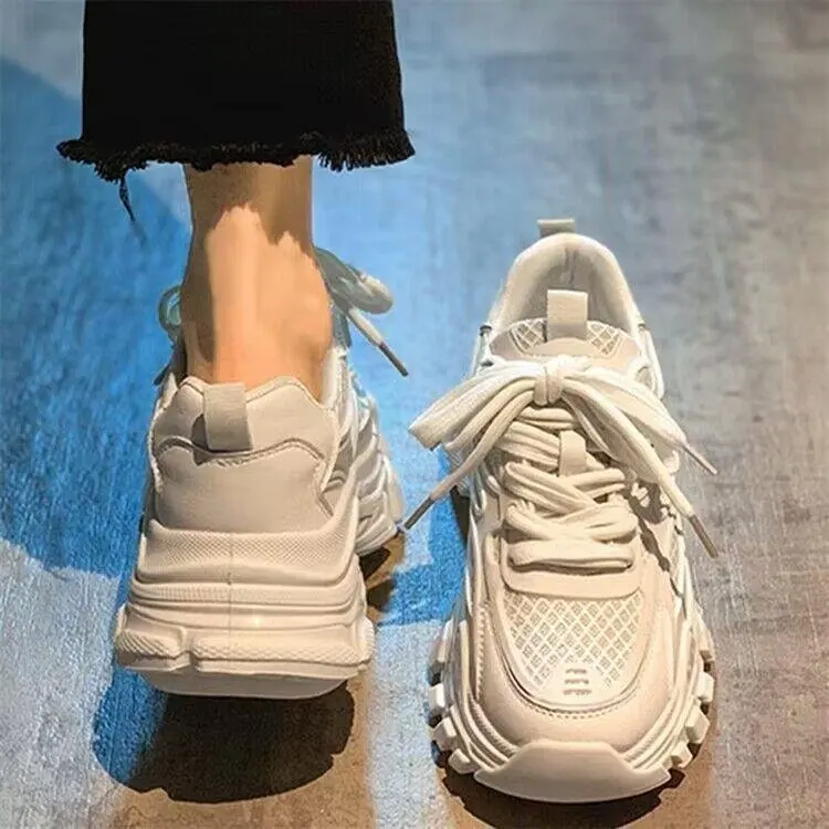 

Lace-up Korean Version White Shoes 2026 Spring Muffin Platform Sneakers Breathable Mesh Students Increase Dad Shoes Women