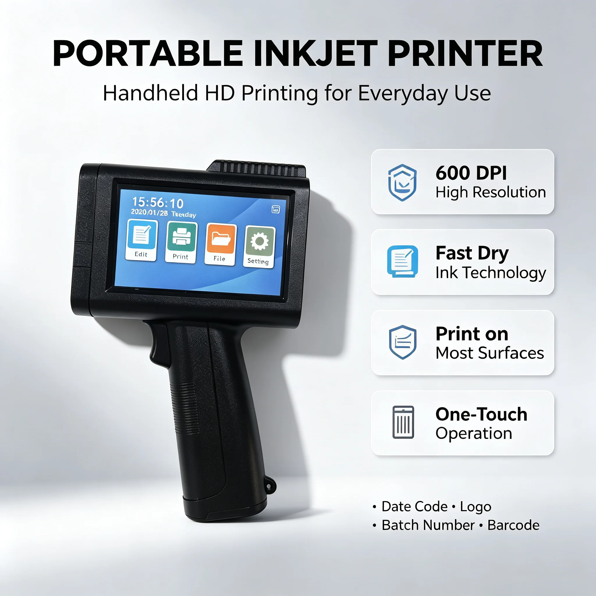 Handheld Small Inkjet Printer 12.7/25.4mm Woven Bag Kraft Paper Wooden Board Inkjet Chinese and English Bluetooth Coding hine