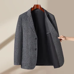 Men's Business Casual Knitted Suit Autumn Winter Wool Elastic Stripes Single Breasted Two Button Pocket Suit