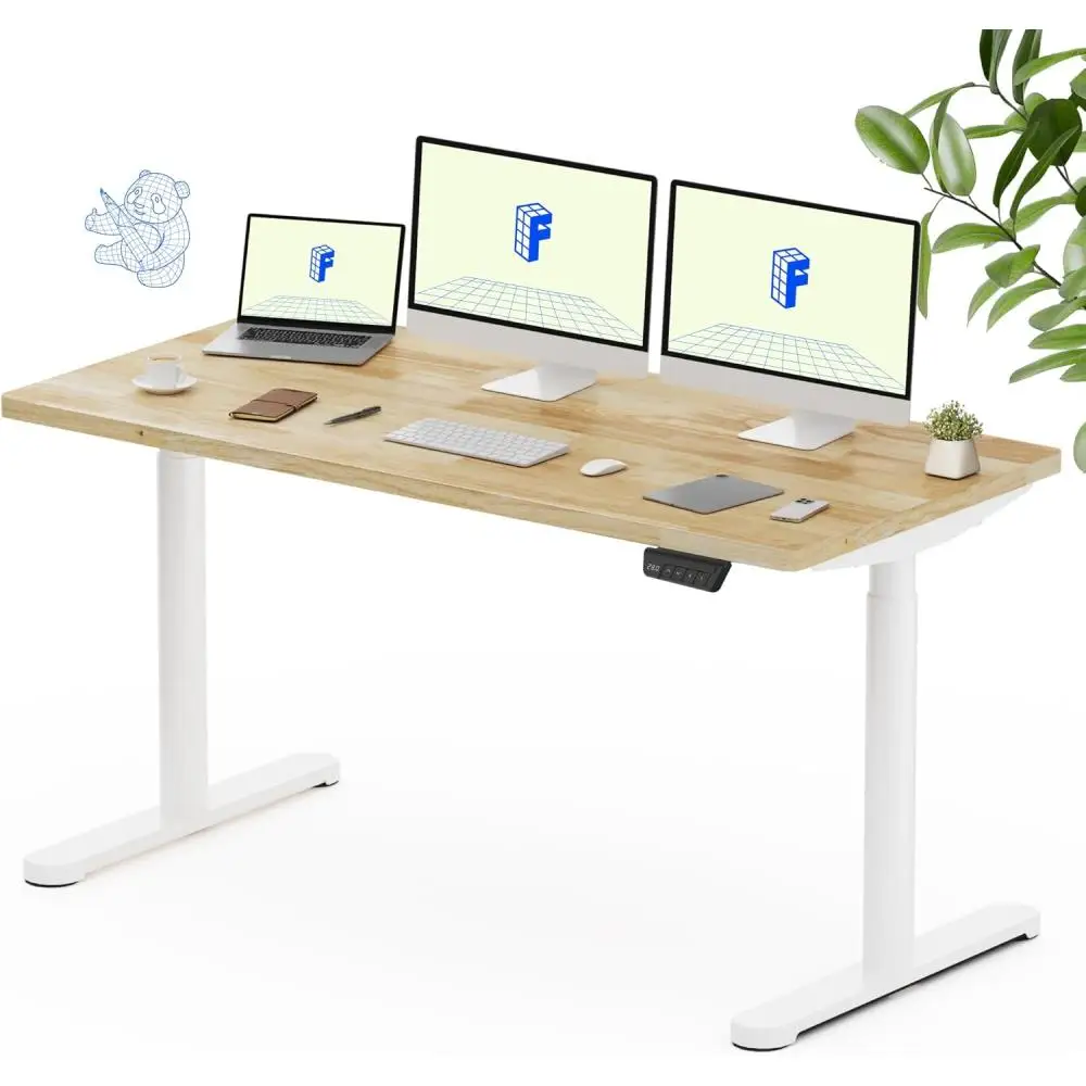 

FLEXISPOT Solid Wood Standing Desk, One-Piece Real Wood Desktop, Electric Height Adjustable Desk for Home Office, 176 LB