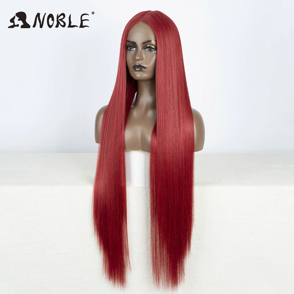 Perruque Lace Front Wig synthétique lisse blonde-Noble, perruque rouge de 38 pouces, perruques de cosplay pour femmes