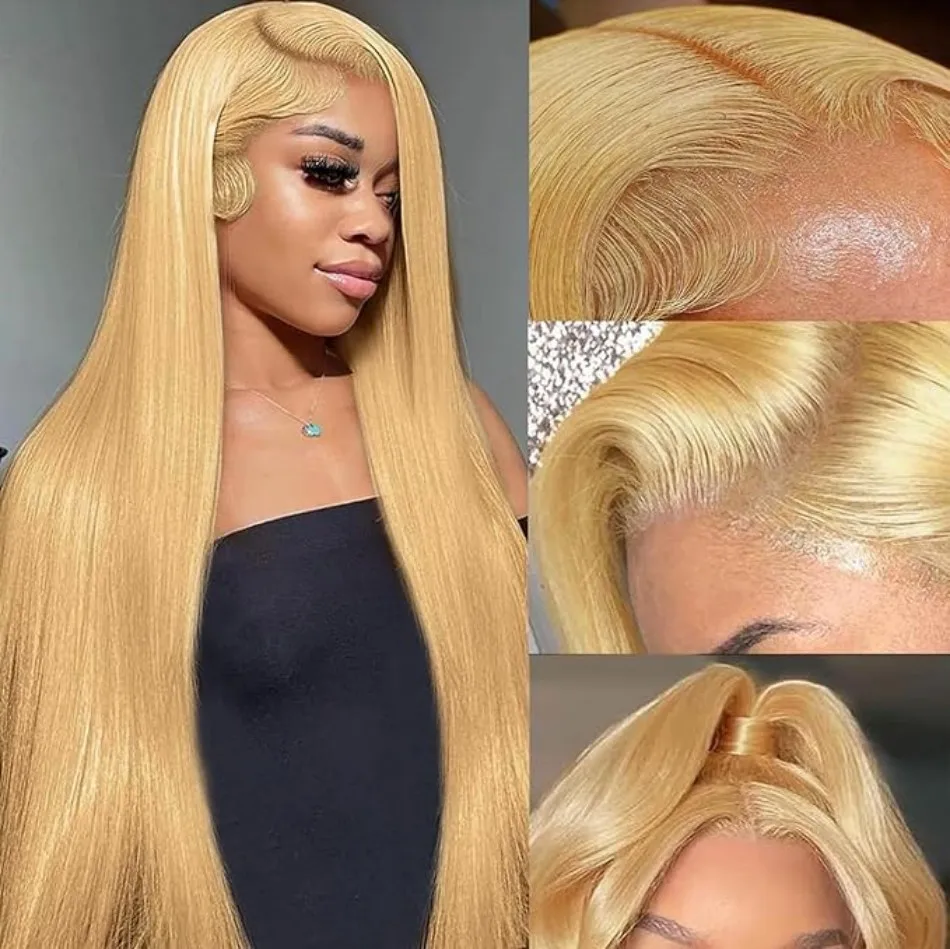 Honey Blonde Wig Human Hair 13x6 Hd Lace Frontal Wig 250 Density 27# Straight Transparent Pre Plucked Colored Human Hai Wigs image 3
