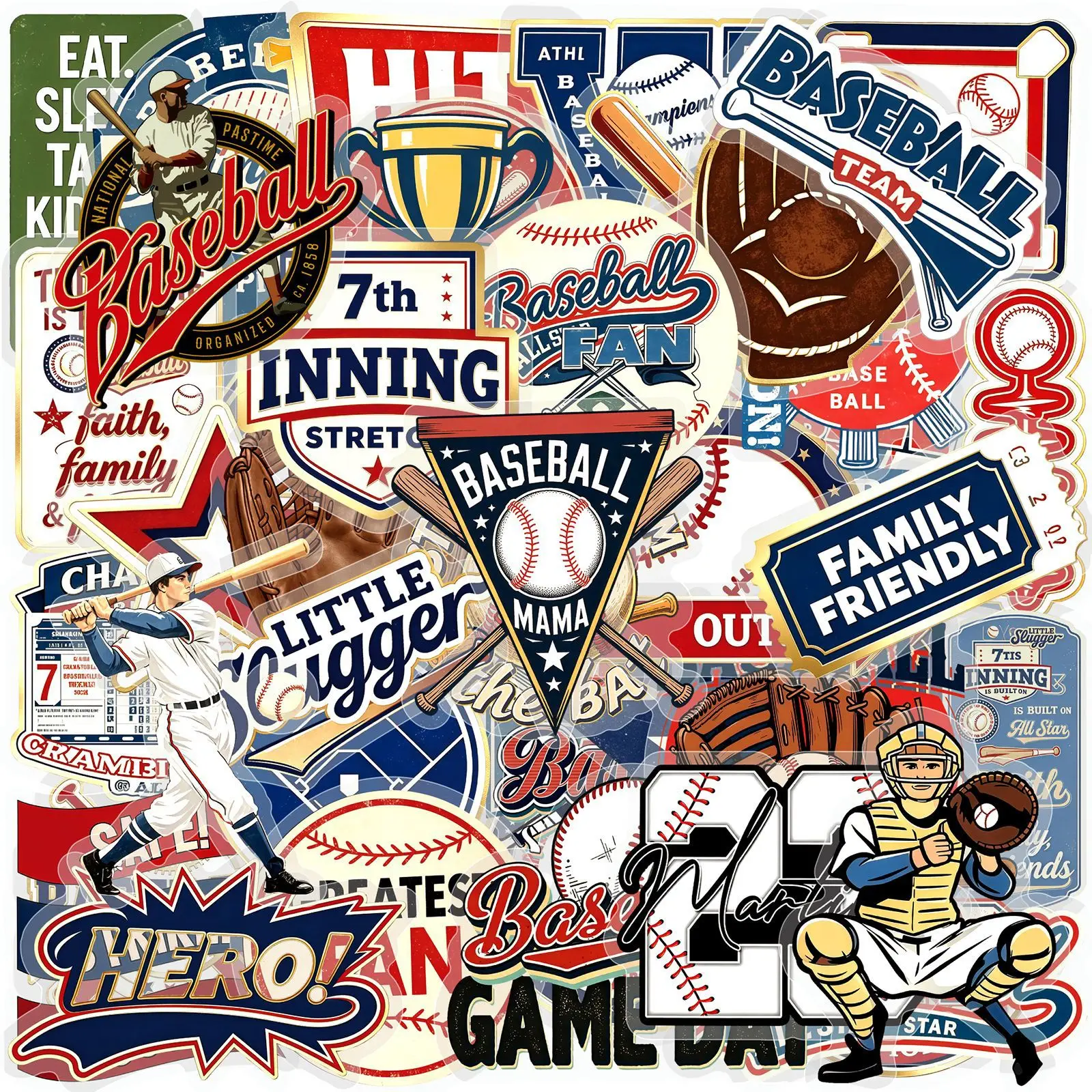 50 Pcs American Vintage Baseball Sports PET Waterproof Decals for Skateboard Luggage Wholesale Gift