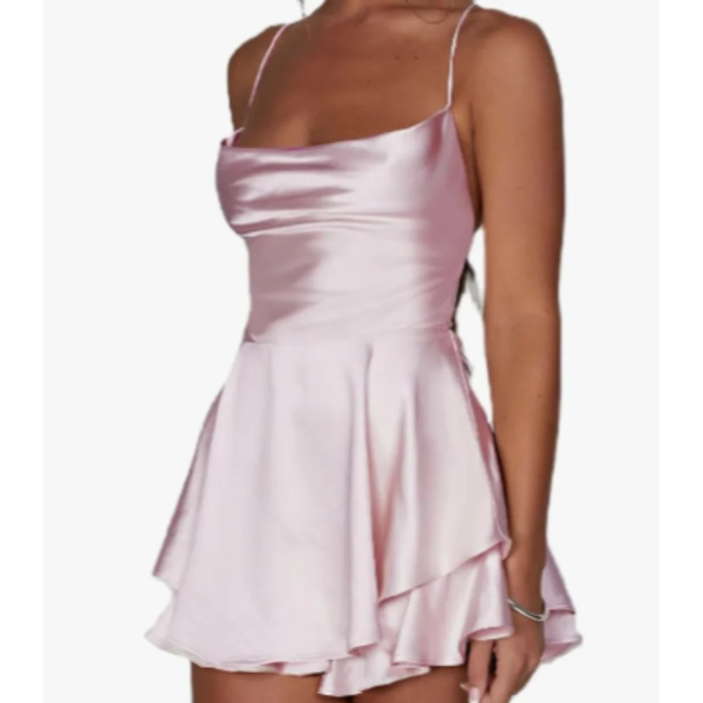 Streetwear Ärmelloses Minikleid Sexy Einfarbig Sling Overall Tie-up Spaghetti Strap Playsuits
