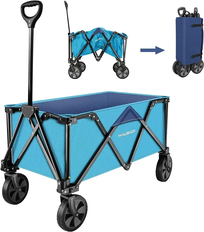 

Heavy Duty Collapsible Wagon, Folding Outdoor Utility Wagon, Camping Garden Beach Cart with Universal Quick Release Whee