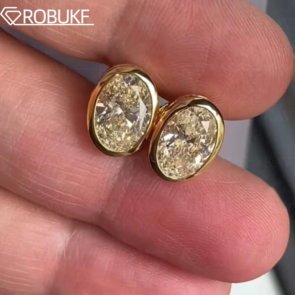 

18K Gold Plated 4*6mm Moissanite Stud Earring for Women Bezel Set Oval Cut Lab Grown Diamond S925 Silver Jewelry With Certified