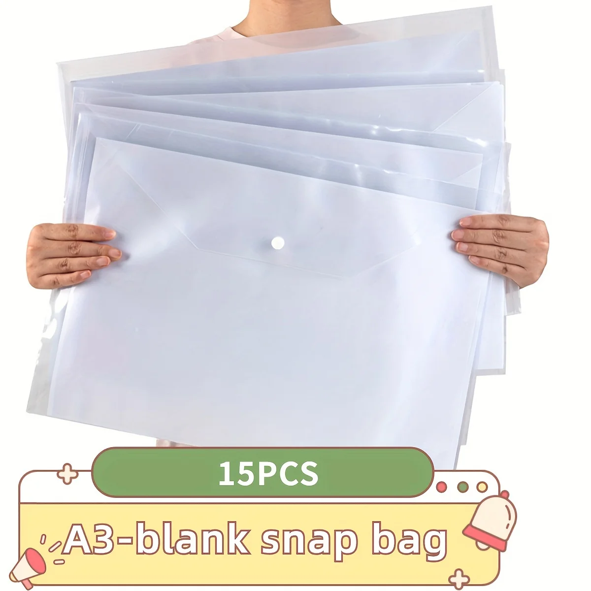 

15pcs A3 Transparent Folder Clips, Thickened PP Art Bags, 8K Sketch Paper Album Pouches, Waterproof Document Organizer Bags