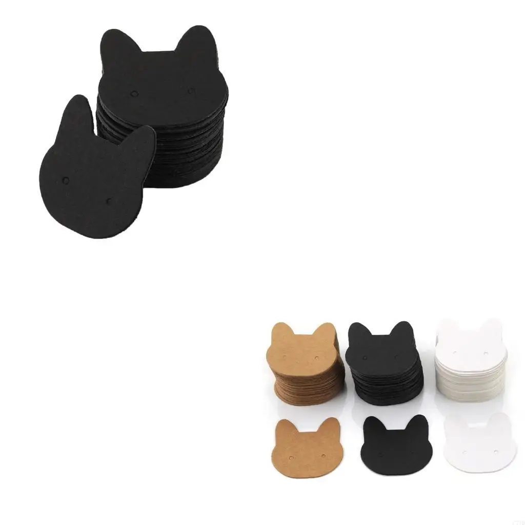 

Карты для демонстрации сережек с изображением головы кошки, пустые ценники из крафт-бумаги с двумя отверстиями, дизайн для