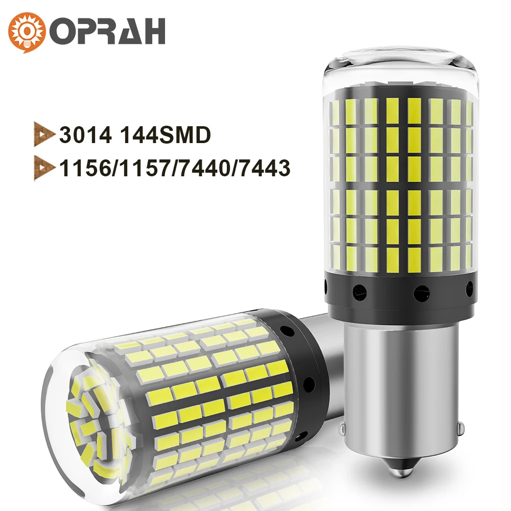 

Oprah 2pcs Car LED Lights 1156 P21W PY21W 1157 BAY15D T20 7440 7443 W21/5W Bulbs Canbus 3014 144SMD Front Tail Signal Lamps 12V