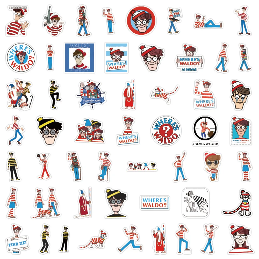 10/50pcs Cute Wheres Waldo Stickers Aesthetic Decals Decorative Scrapbook Notebook Phone Luggage Sticker