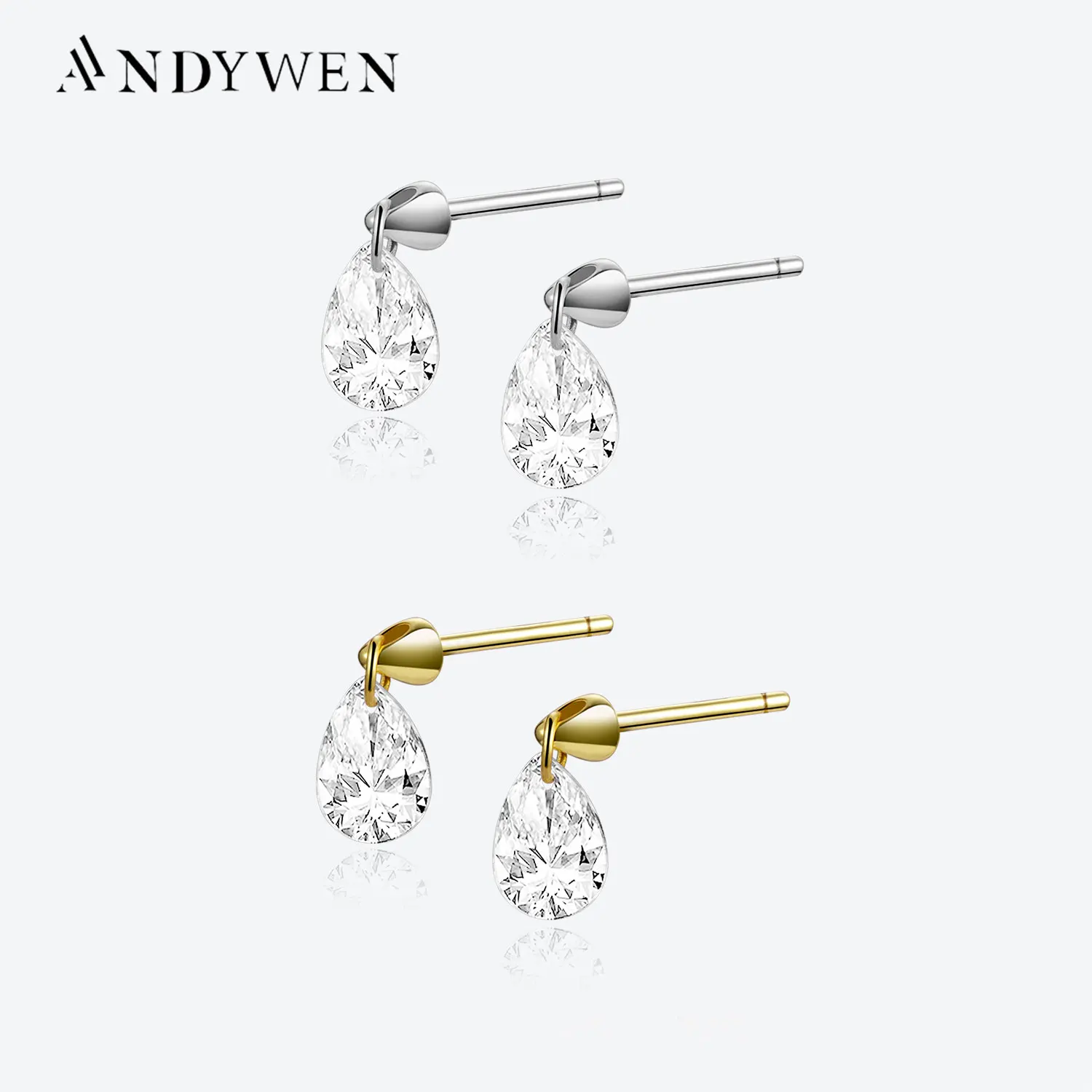 ANDYWEN New 925 Sterling Silver Gold CZ Pear Stud Earring 2023 Women Wedding Fine Jewelry Clips Rock Punk Party Jewels