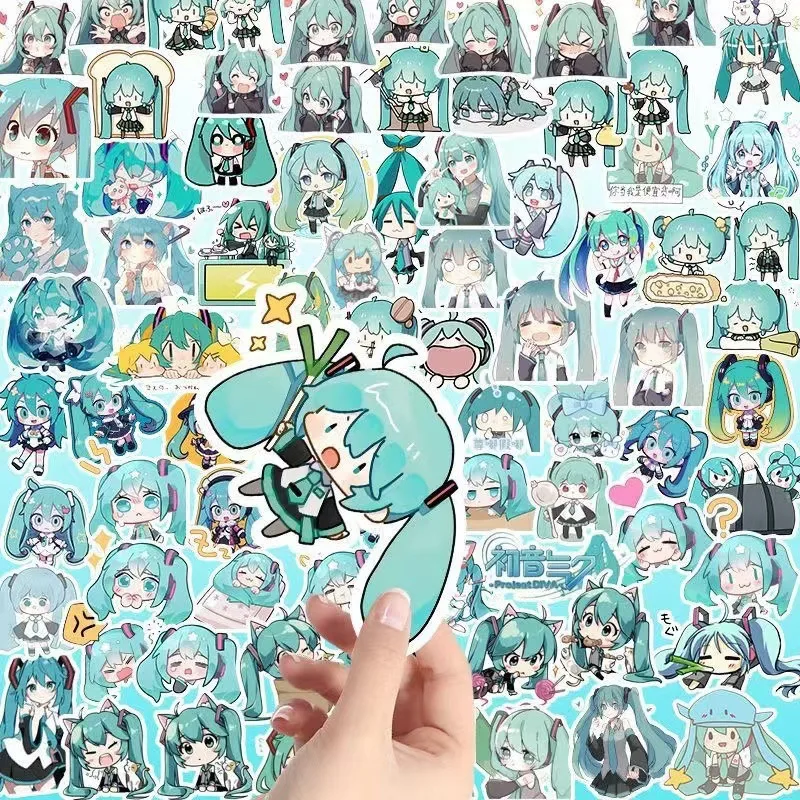 100PCS Kawaii HatsuneMiku Stickers Cute Cartoon Decals Journaling Stationery Phone Case Laptop Waterproof Sticker Pack Toys